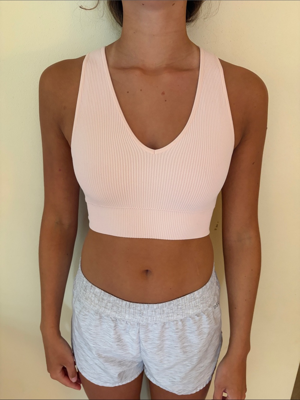 Garage Ribbed V-Neck Sports Bralette - Pale Pink